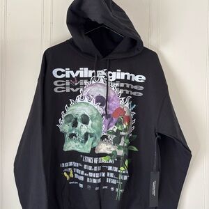 Civil Regime Black Graphic Turtleneck Hoodie Sweater